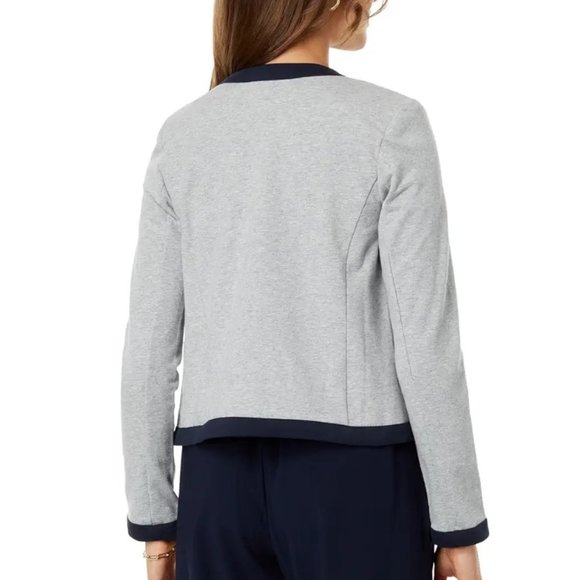 Tommy Hilfiger NEW Women Gray Heather Contrast Trim Open Front Jacket M - Picture 2 of 12